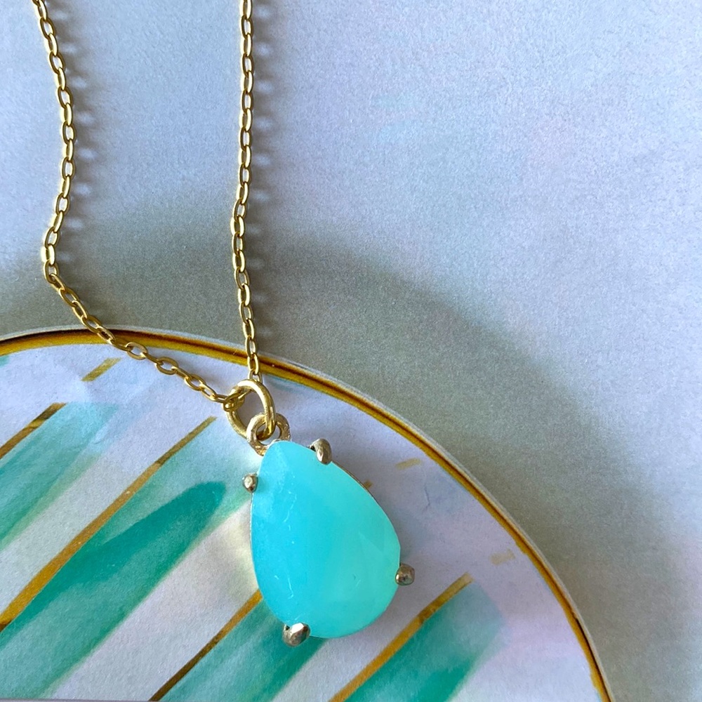 Aqua Teardrop Pendant Necklace